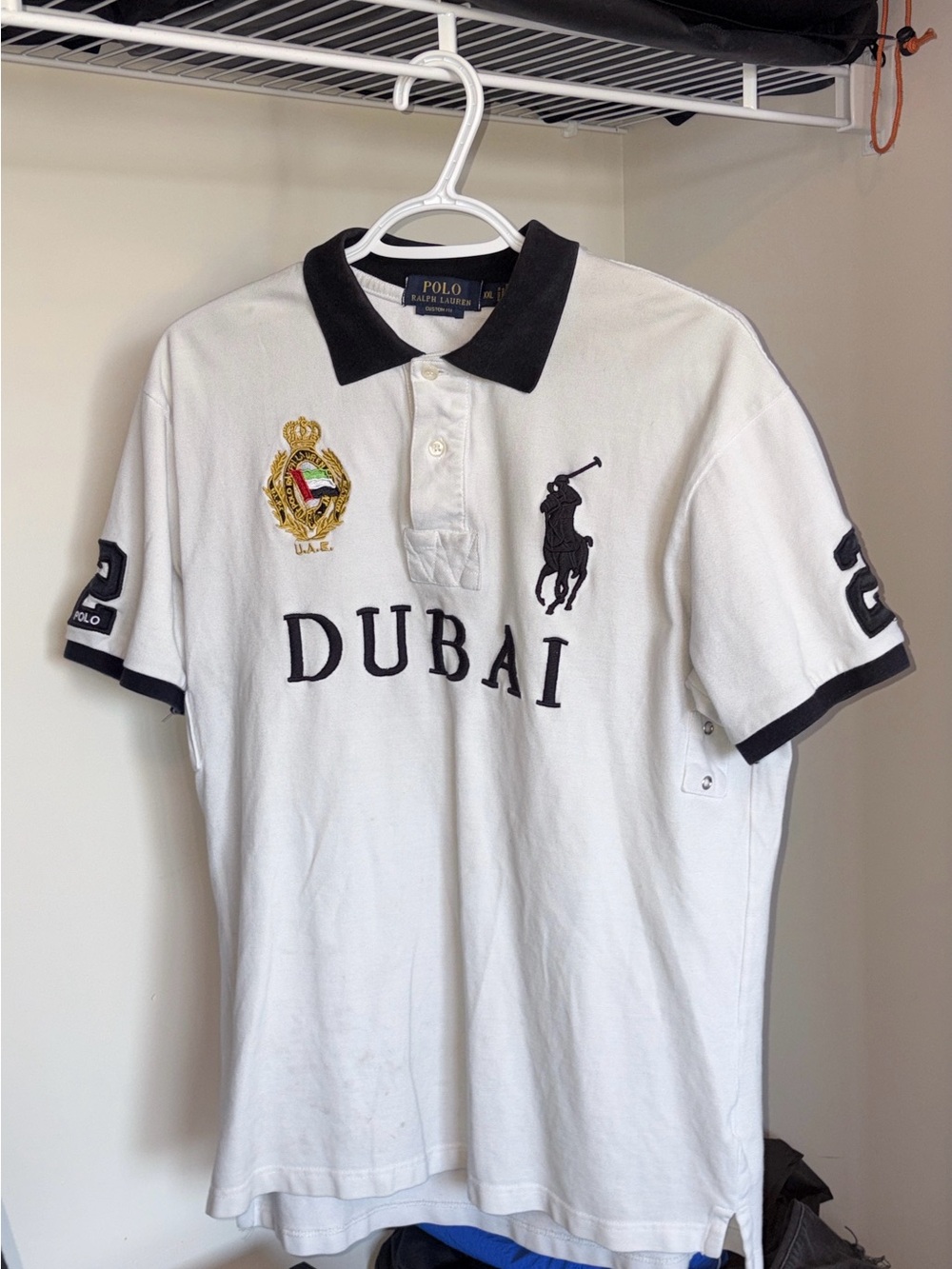 Polo by Ralph Lauren White Polo with Black Trim and Dubai Embroidery